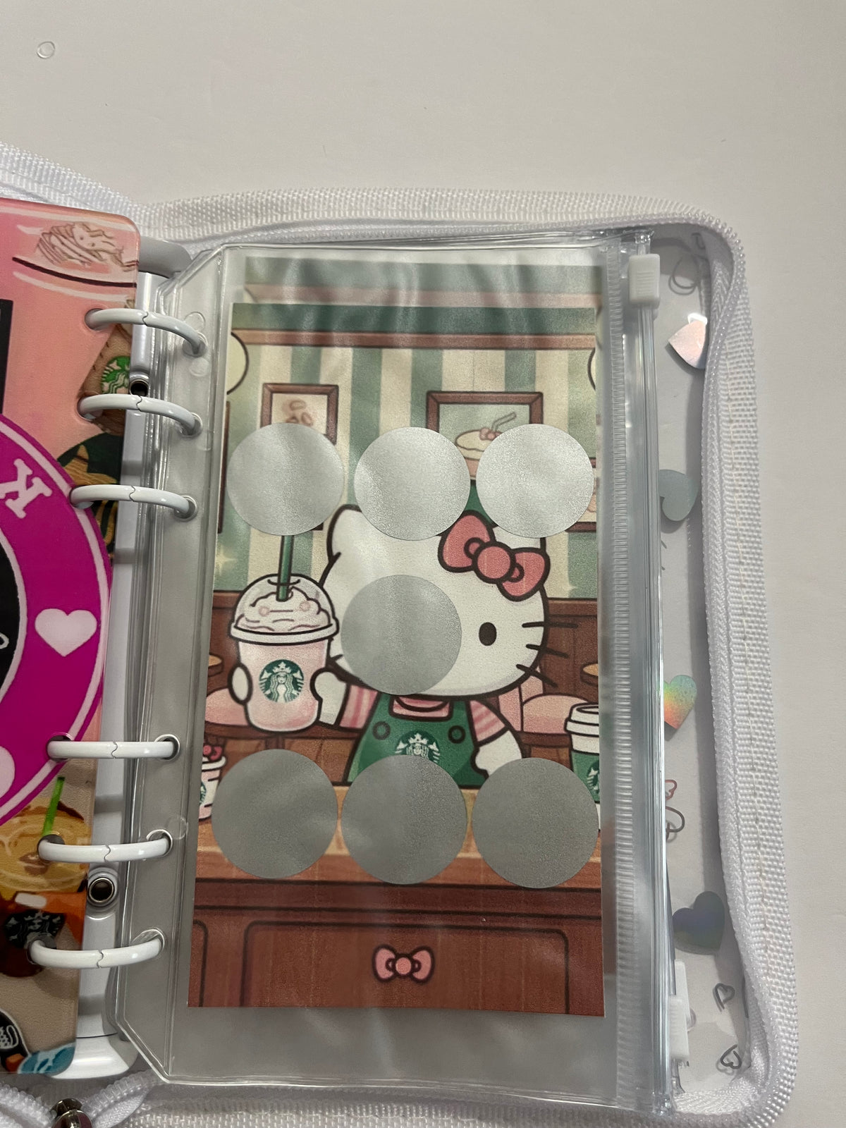 Hello Kitty White Zipper A6 size mystery savings challenge binder
