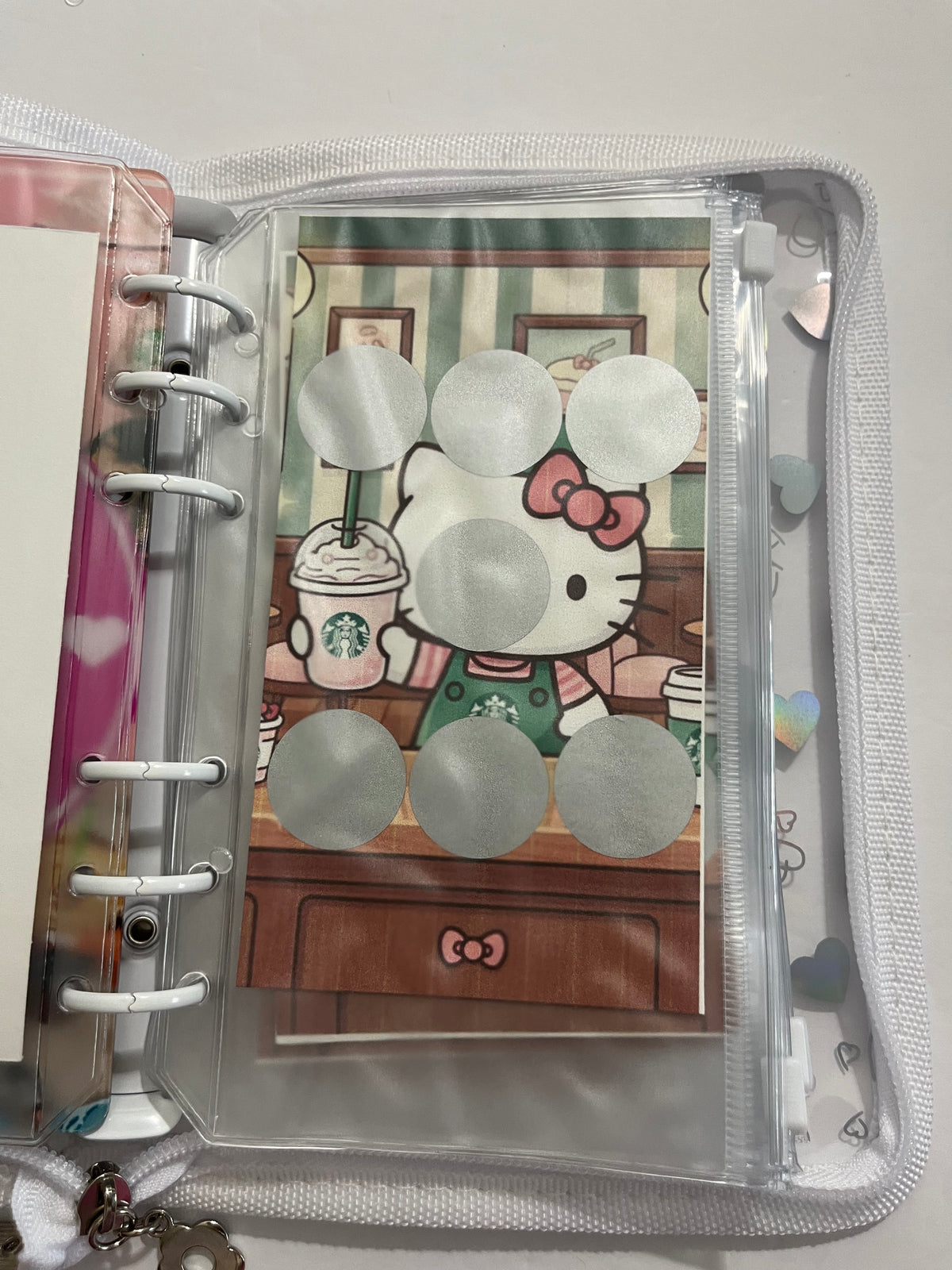 Hello Kitty White Zipper A6 size mystery savings challenge binder