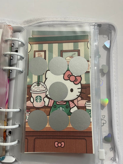 Hello Kitty White Zipper A6 size mystery savings challenge binder