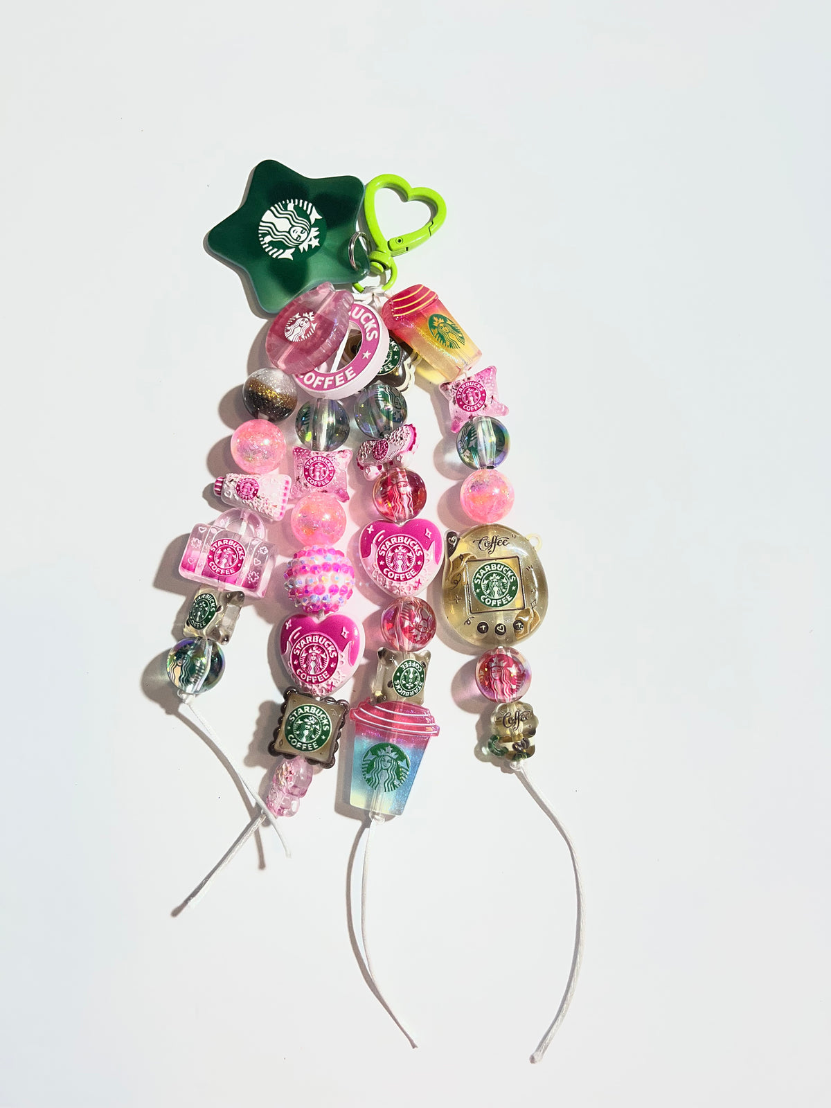 Starbucks Pink and Green Beaded Keychain