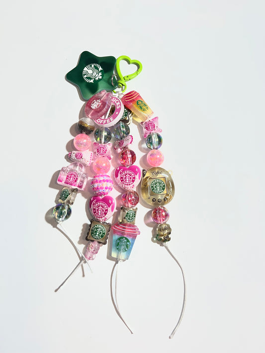 Starbucks Pink and Green Beaded Keychain