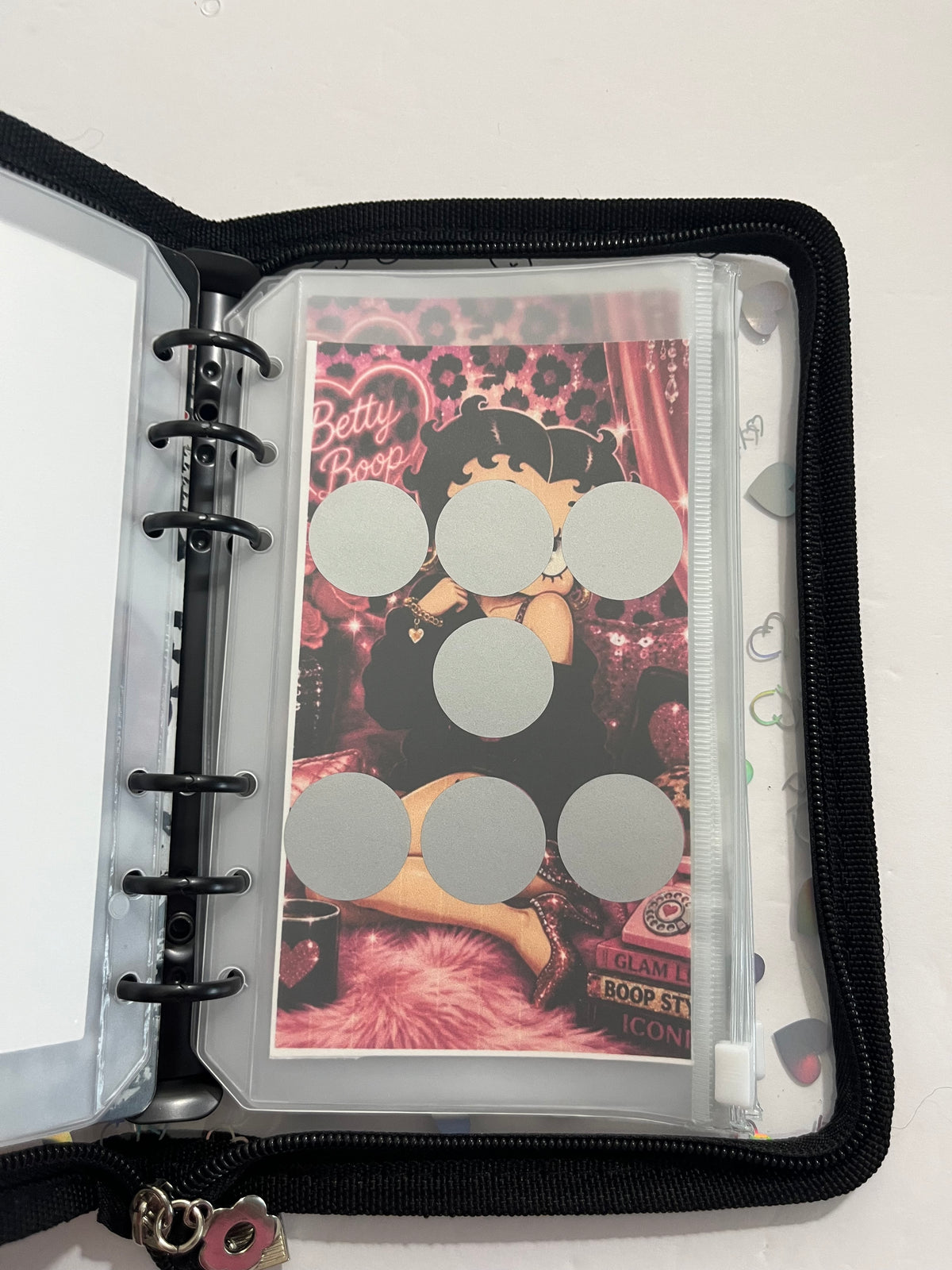 Betty Boop Black Zipper A6 savings challenge binder