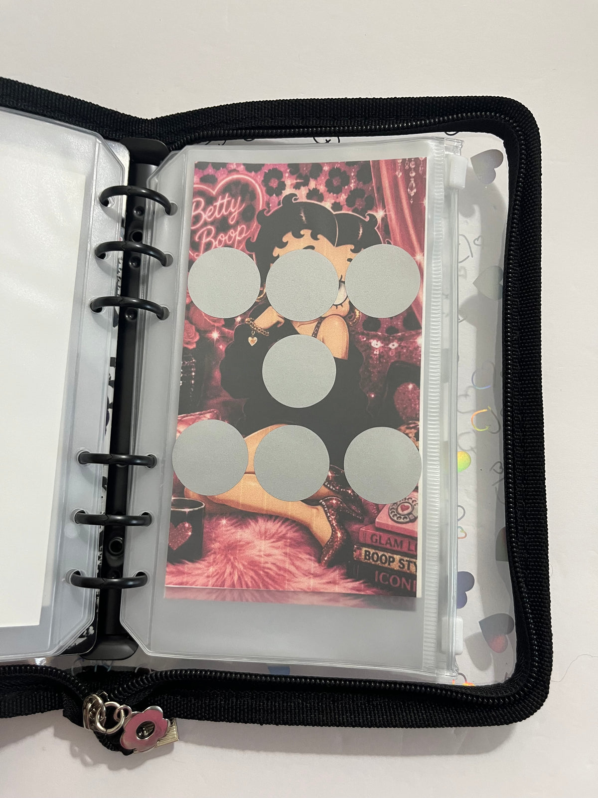 Betty Boop Black Zipper A6 savings challenge binder