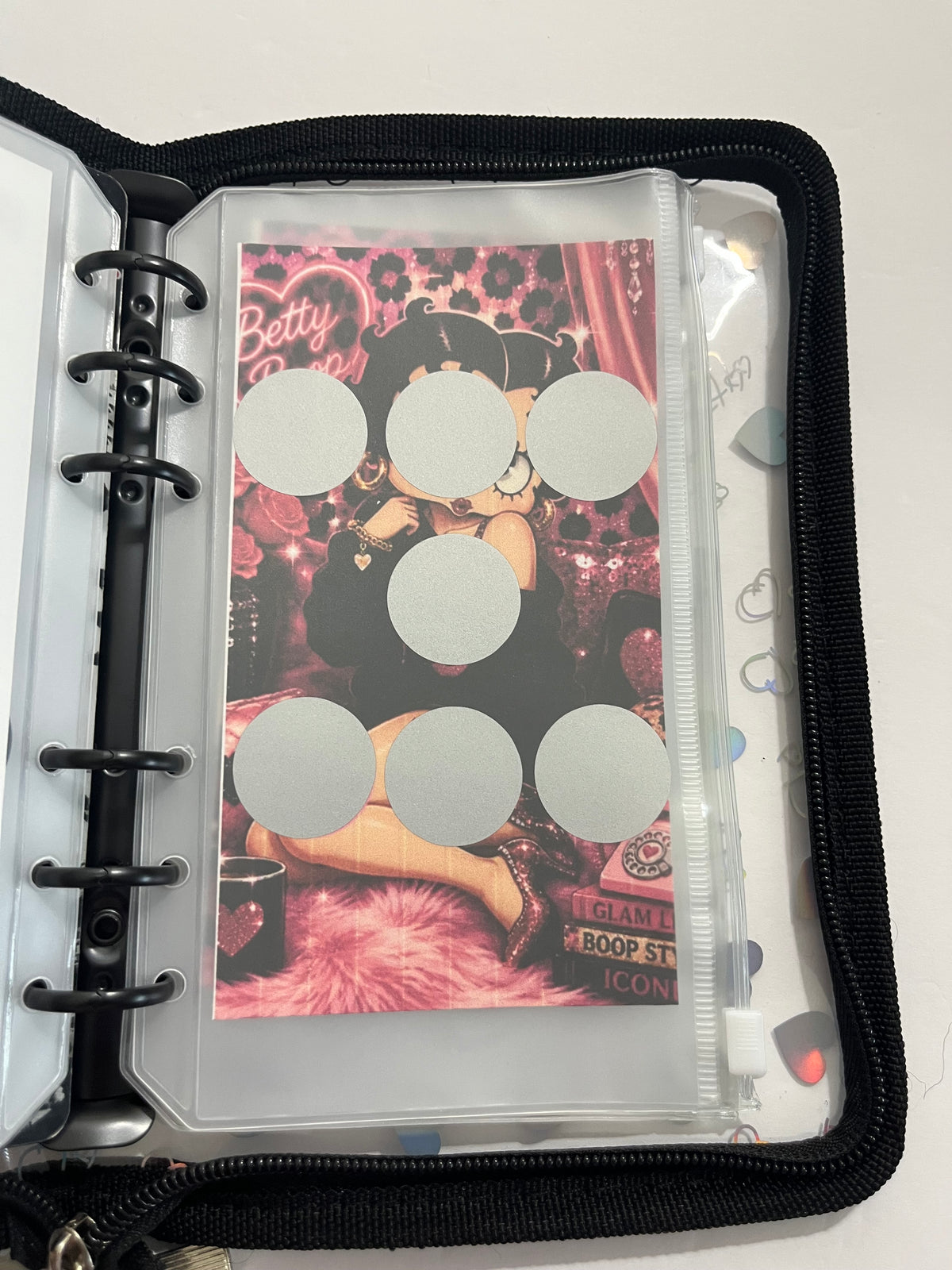 Betty Boop Black Zipper A6 savings challenge binder