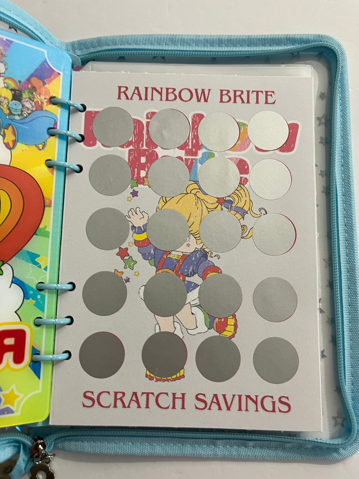 Light Blue Rainbow Brite Zipper Savings Challenge Binder