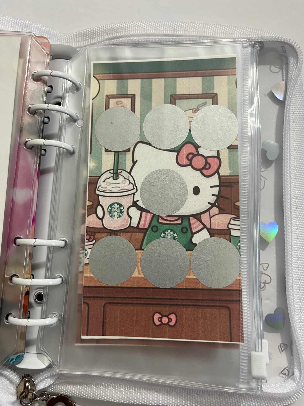 Hello Kitty White Zipper A6 size mystery savings challenge binder